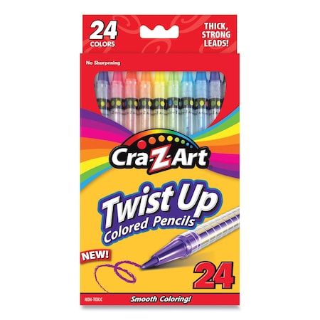 Cra-Z-Art Twist Up Colored Pencils, 24 Assorted Lead Colors, Clear Barrel 10462-24